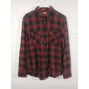 Mens M Red and Black Buffalo Plaid Button Up Flannel Long Sleeve Cotton Shirt